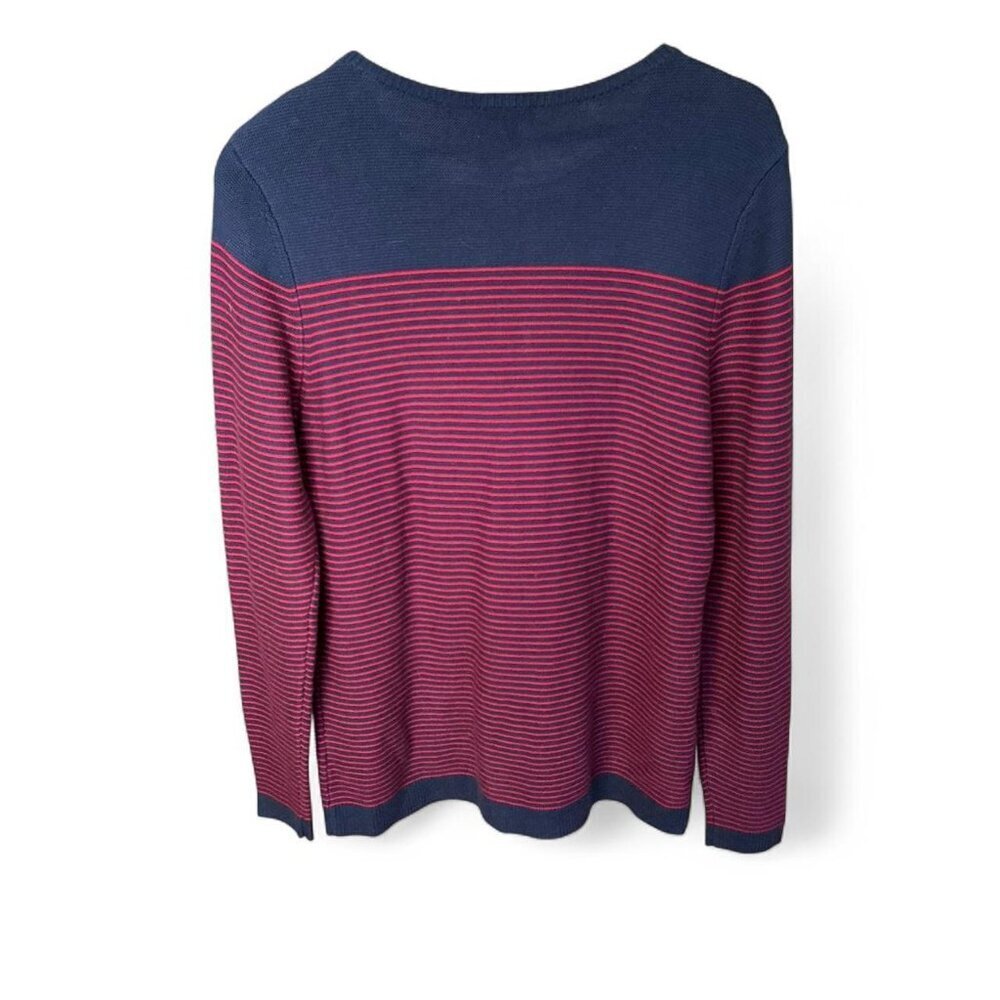 Talbots Nautical Sweater Striped Navy Red Gold Zipper Size M Cotton Cashmere - Picture 4 of 5